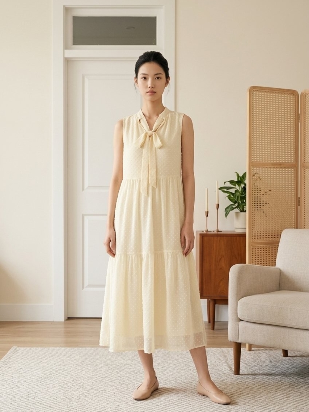 Vero Moda Cream Tie-Neck Sleeveless Midi Dress